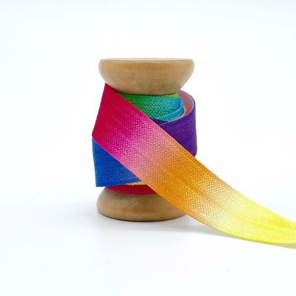 15 mm x 1 mètre élastique élastique pliable en caoutchouc biais JGA cheveux cravates Hairties Print Rainbow Rainbow M1257