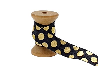 15mmx1m DIY Gummiband Elastik Haargummis Armband elastische Festivalarmbänder personalisierbar beplotten Big Dots schwarz gold M1187