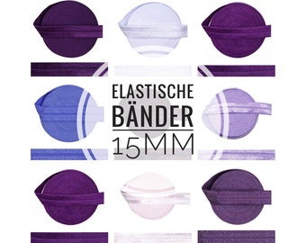 15mm x 1 Meter DIY Gummiband Elastik uni elastische Festivalarmbänder Einfassband Falzgummi beplotten personalisieren DIY  Lila Purple Töne