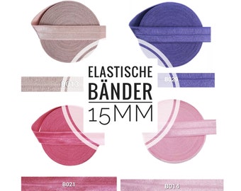 15mm x 1 Meter DIY Gummiband Elastik uni elastische Festivalarmbänder Einfassband Falzgummi beplotten personalisieren DIY  Mauve Rose Töne