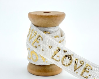 15mm x 1 Meter DIY Gummiband Elastikband elastisches Falzgummi JGA Festivalarmband  LOVE weiß gold m1322