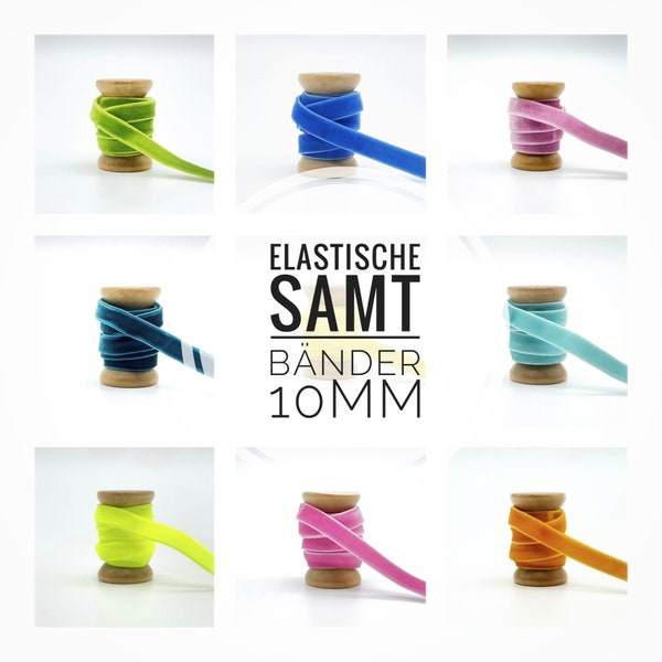 10mm x 1 Meter Samtband elastisch Premium Qualität Armband beplotten personalisieren Gummiband Elastikband Falzgummi Schrägband JGA Hairties