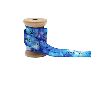 15 mm x 1 meter rubber band elastic band elastic folding rubber ribbon love plotting font You can do it Tie dye batik lilac & blue M1468