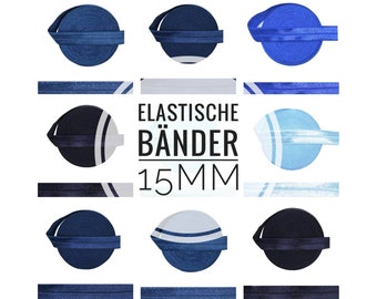 15mm x 1 Meter DIY Gummiband Elastik uni elastische Festivalarmbänder Einfassband Falzgummi beplotten personalisieren DIY  dunkel Blau Navy