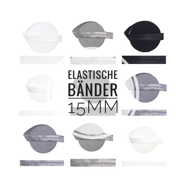 1,45EUR/m) 15mm x 2 Meter DIY Gummiband Elastikband uni Einfassband Falzgummi Haargummis Armband personalisieren beplotten grau schwarz Töne