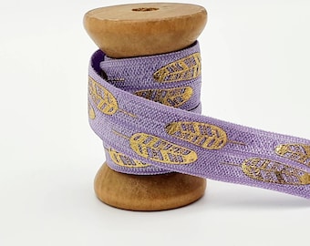 15 mm x 1 meter rubber band elastic band elastic folding rubber bias tape JGA bracelet Feather leaves feathers leaves purple gold print DIY M1119