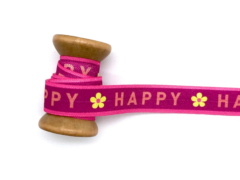 15 mm x 1 meter rubber band elastic band elastic folding rubber hair ties hairties writing HAPPY pink peach yellow M1395 image 3