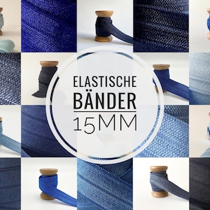 1,45EUR/m 15mm x 2 Meter Gummiband nähen plotten Einfassband elastisches Falzgummi Schrägband Haargummis Hairties elasticribbon Blautöne Bild 1