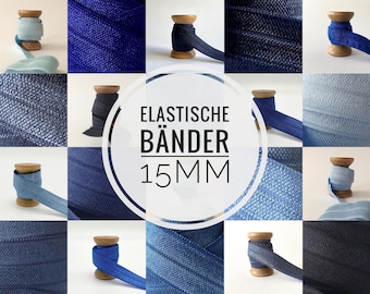 1,45EUR/m) 15mm x 2 Meter Gummiband nähen plotten Einfassband elastisches Falzgummi Schrägband Haargummis Hairties elasticribbon Blautöne