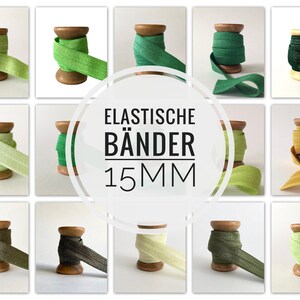 1,45EUR/m 15mm x 2 Meter Gummiband nähen beplotten elastisches Falzgummi Schrägband JGA Haargummis Hairties elastic green oliv moos fb.196 Bild 3