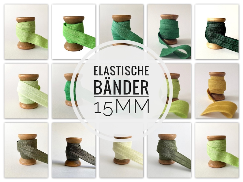 1,45EUR/m 15mm x 2 Meter Gummiband nähen beplotten elastisches Falzgummi Schrägband JGA Haargummis Hairties elastic green oliv moos fb.196 Bild 3