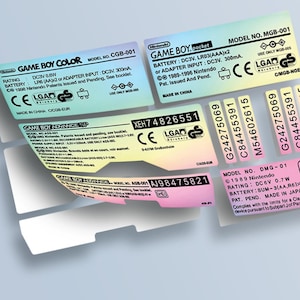 Gameboy Sticker Sheet for Color GBA DMG and Pocket - Custom Serials and Rear Sticker / Label - Full Holographic or Clear