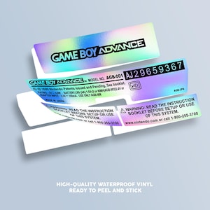 Gameboy Advance GBA Sticker Sheet - Unique Serials and Rear Sticker / Label - Full Holographic or Clear