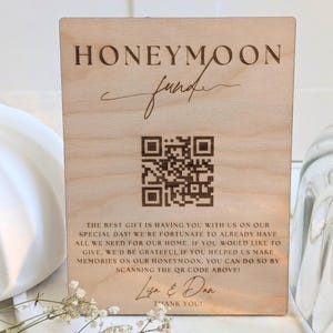 Honeymoon Fund QR Code Sign Personalized Wedding Table Decorations Wooden Wedding Sign Custom Venmo QR Code Sign Gift Wedding Table Signs
