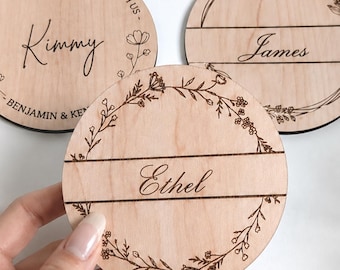 Personalized Wooden Wedding Coasters Custom Name Place Card Bulk Wedding Favors Keepsake Reception Rehearsal