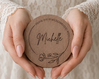 Custom Place Card Coasters for Guests Keepsake Wedding Favors Bulk Set Table Decor Place Setting