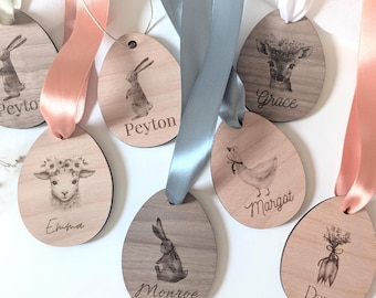 Etiqueta de canasta de Pascua para niños, etiqueta con nombre de canasta de Pascua, recuerdo, etiqueta de madera para búsqueda de huevos de Pascua, decoración, golosinas de Pascua, etiqueta de regalo