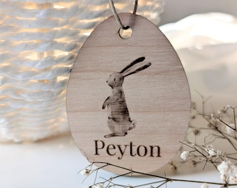 Etiqueta de canasta de Pascua para niños, etiqueta con nombre de canasta de Pascua, recuerdo, etiqueta de madera para búsqueda de huevos de Pascua, decoración, golosinas de Pascua, etiqueta de regalo