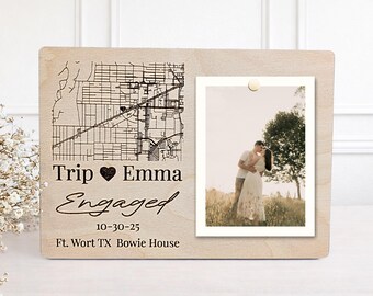 Marco de fotos de compromiso personalizado "Donde ella dijo que sí" Mapa personalizado Lugar de la pedida de mano Regalo de boda