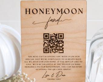 Honeymoon Fund QR Code Sign Custom Wooden Wedding Gift Table Decor Venmo Payment Sign
