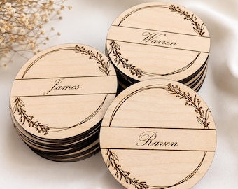 Custom Place Card Wedding Coaster Favors Personalized Wedding Coasters Keepsake Rustic Table Decor