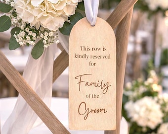 Letrero de asientos reservados para ceremonia de boda, etiqueta de silla reservada, diseño arqueado
