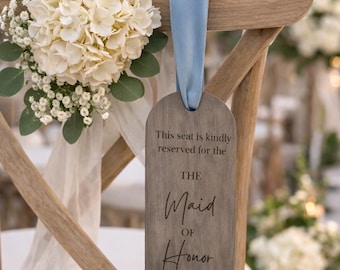 Letrero de asientos reservados para ceremonia de boda, etiqueta de silla reservada, diseño arqueado
