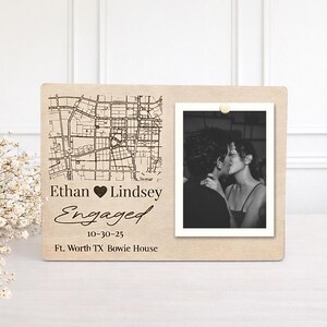 Personalized Engagement Photo Frame Custom Where We Met Map Gift Where She Said Yes Map location Wedding Gift