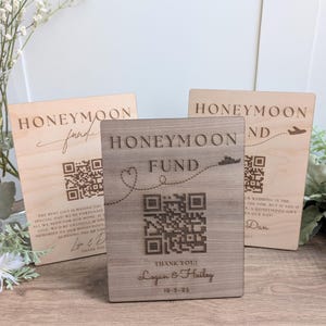 Honeymoon Fund QR Code Sign Personalized Wedding Table Decorations Wooden Wedding Sign Custom Venmo QR Code Sign Gift Wedding Table Signs