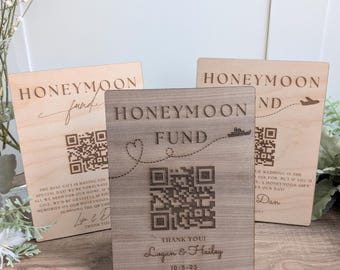 Honeymoon Fund QR Code Sign Personalized Wedding Table Decorations Wooden Wedding Sign Custom Venmo QR Code Sign Gift Wedding Table Signs