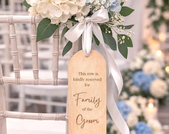 Letrero de asientos reservados para ceremonia de boda, etiqueta de silla reservada, diseño arqueado