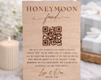 Letrero de código QR para fondo de luna de miel, letrero de madera personalizado para decoración de mesa de boda