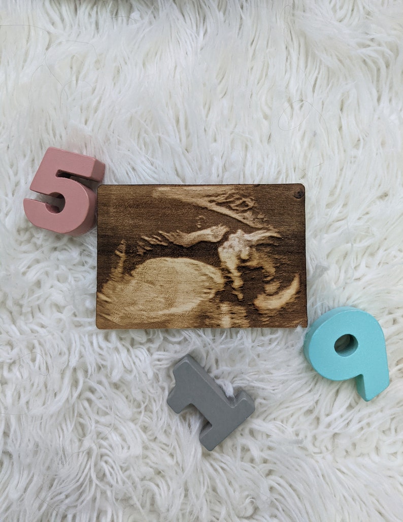 Personalized Wooden Engraved Ultrasound Photo Pregnancy Reveal Announcement Card