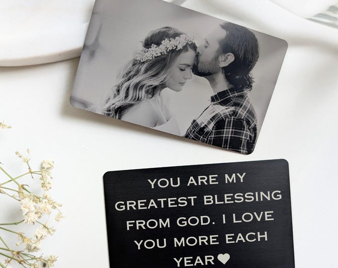 Personalized Wallet Card Engraved Message Love Note Custom Metal Card Wallet Insert Photo Anniversary Gift for Him Keepsake Husband Gifts