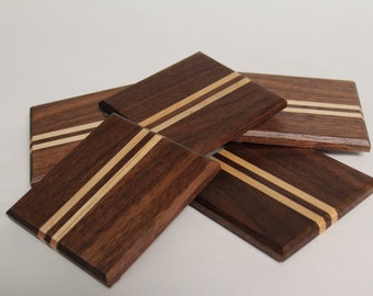 Wooden Coasters- Set of Six Walnut & Maple Coasters