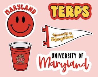 Pack d'autocollants inspirés de l'Université du Maryland | Stickers Maryland Terps | Ensemble d'autocollants pour collège