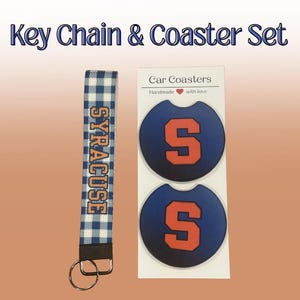 Keychain/Car Coaster Set – Custom Car Coasters, Wristlet Keychain | Perfect for Grads, Students & College Fans