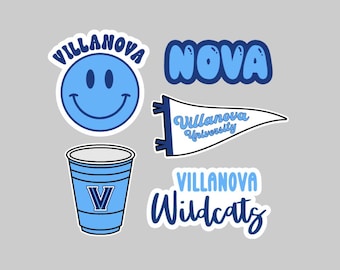 Lot d'autocollants Villanova | Autocollants Nova Wildcats | Pack d'autocollants universitaires |  Stickers bouteille d'eau pour ordinateur portable
