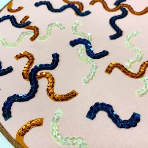 Sequin Squiggly Lines Embroidery Hoop Art