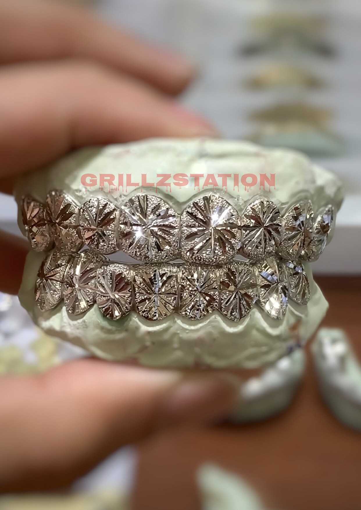 Diamond Dust Grillz Starburst Design Silver 10k 14k Gold Etsy