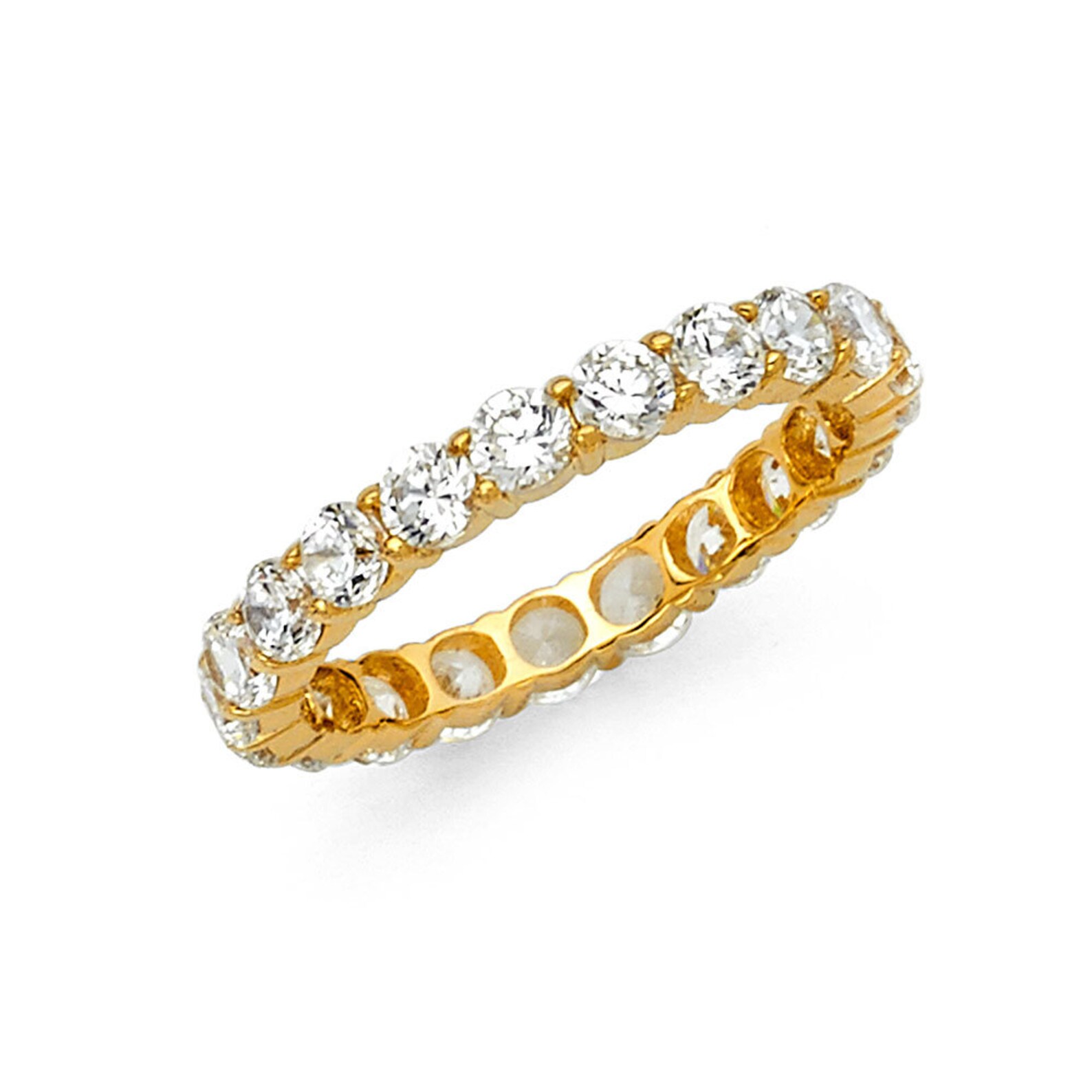 14k Solid Yellow Gold CZ Eternity Band Stackable Ring Endless Etsy