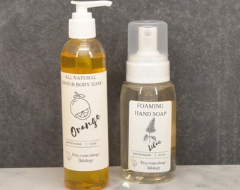 Liquid Hand Soap / Foaming Hand Soap / Lavender / Lilac / Orange / Kitchen Soap / Bathroom Soap