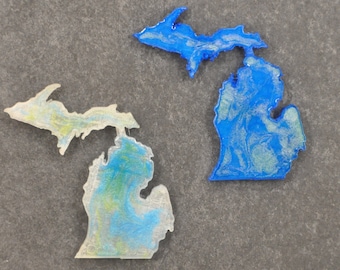 Michigan Upper Peninsula & Lower Peninsula Magnet / 3D Printed / Epoxy Magnet