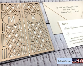Blush Laser Cut Wedding Invitation: Gate-Fold Design