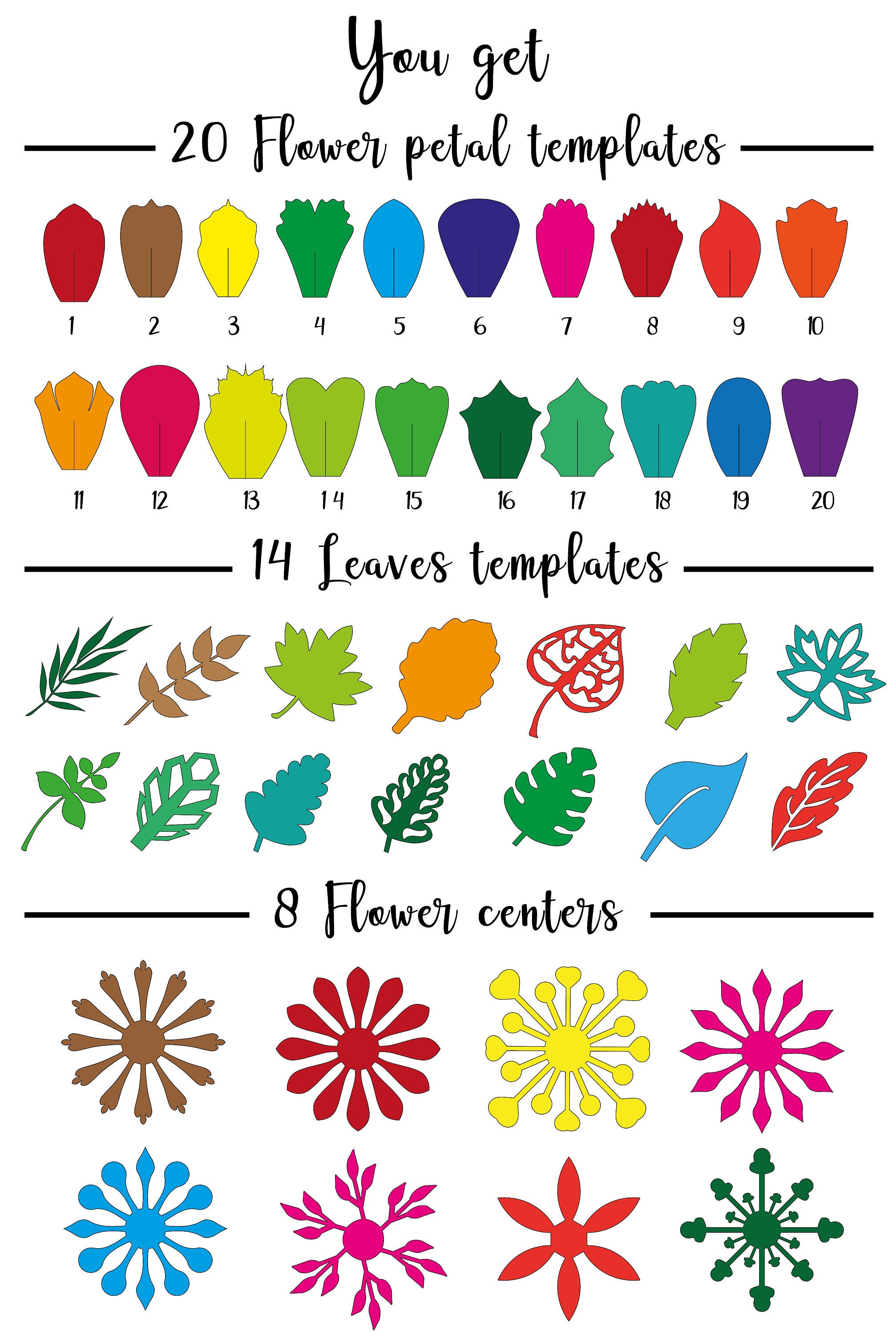 paper flower template svg and printable pdf 20 set floral etsy israel