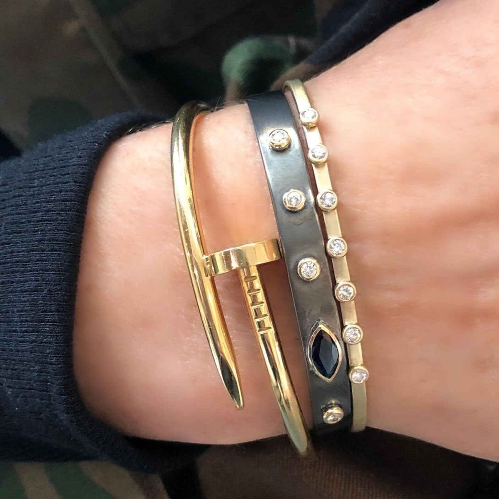 Solid Gold Love Nail bangle plain / Bracelet 9K Gold solid Etsy