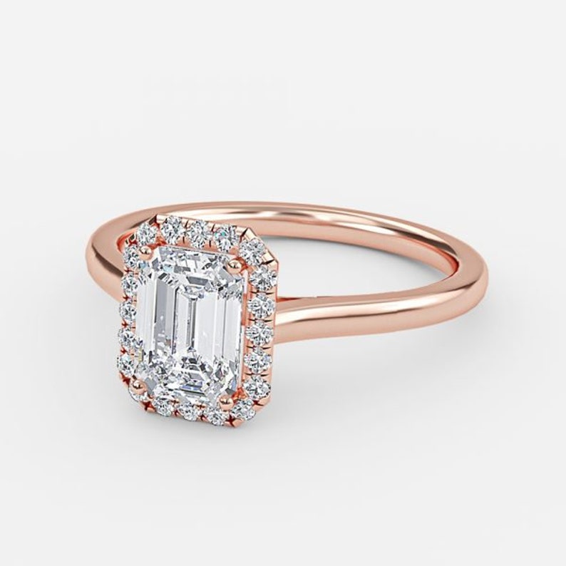 18k Emerald Cut Lab Diamond Halo Ring 0.50ct Engagement Ring Etsy