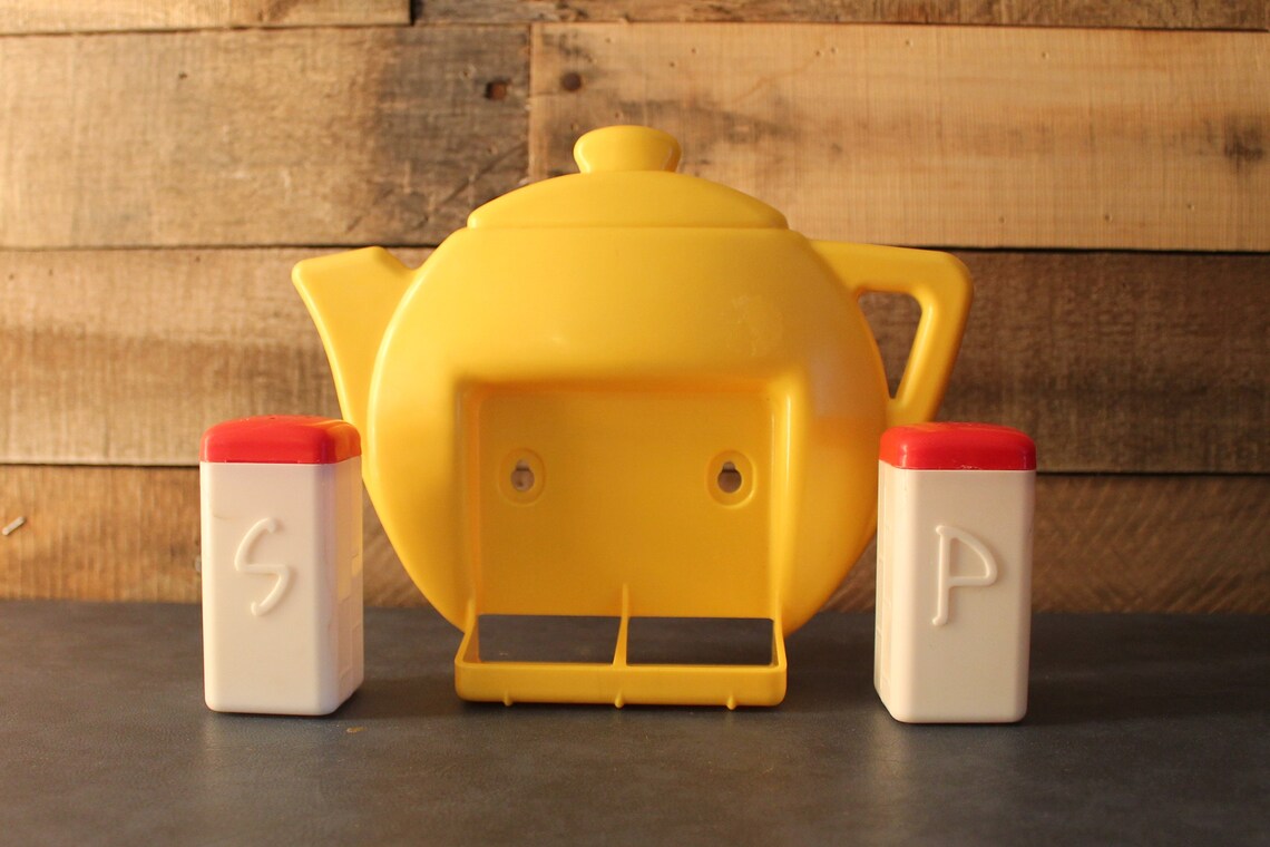 Vintage Salt and Pepper Shakers with Teapot Wall Holder Etsy