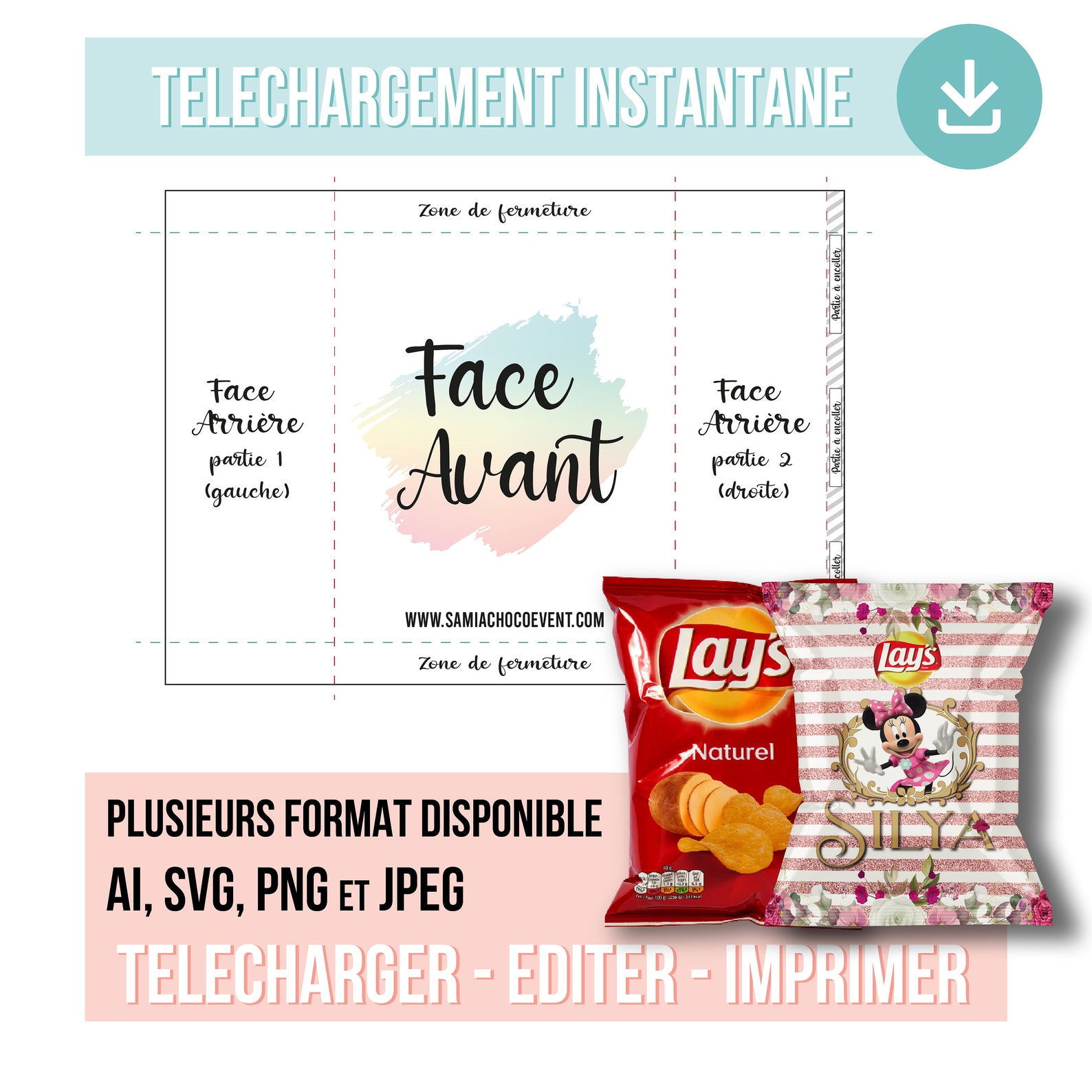 Gabarit sachet de Chips à personnaliser Etsy France