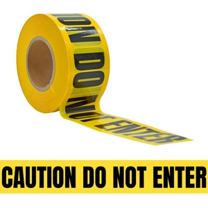 Barricade Caution Non-Adhesive Tape - 3 inch x 1000 ft. Yellow w/Black Text &quot;Caution Do Not Enter&quot; for Workplace Safety.